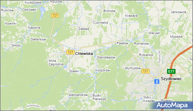 mapa Stanisławów gmina Chlewiska, Stanisławów gmina Chlewiska na mapie Targeo