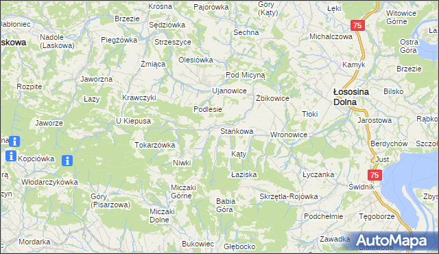 mapa Stańkowa gmina Łososina Dolna, Stańkowa gmina Łososina Dolna na mapie Targeo