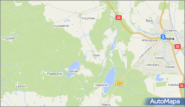 mapa Stoki gmina Chojna, Stoki gmina Chojna na mapie Targeo