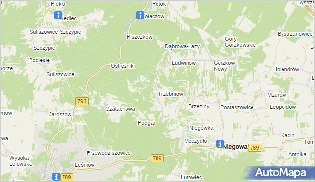 mapa Trzebniów, Trzebniów na mapie Targeo