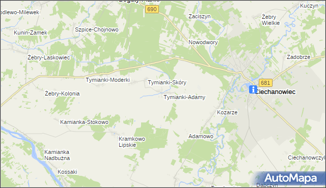 mapa Tymianki-Adamy, Tymianki-Adamy na mapie Targeo