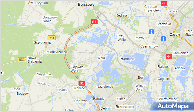 mapa Wola gmina Miedźna, Wola gmina Miedźna na mapie Targeo