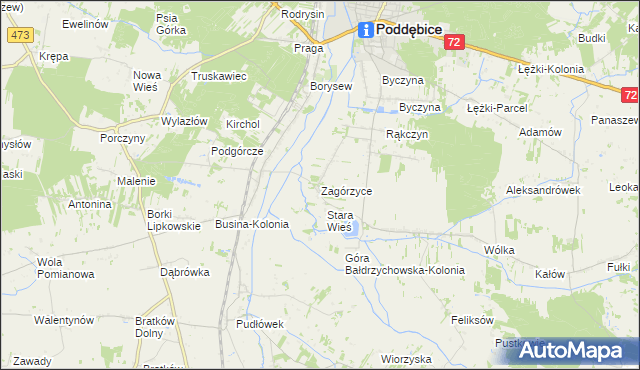 mapa Zagórzyce gmina Poddębice, Zagórzyce gmina Poddębice na mapie Targeo