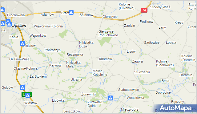 mapa Adamów gmina Lipnik, Adamów gmina Lipnik na mapie Targeo