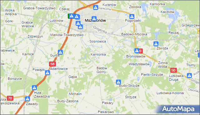 mapa Adamówek gmina Mszczonów, Adamówek gmina Mszczonów na mapie Targeo