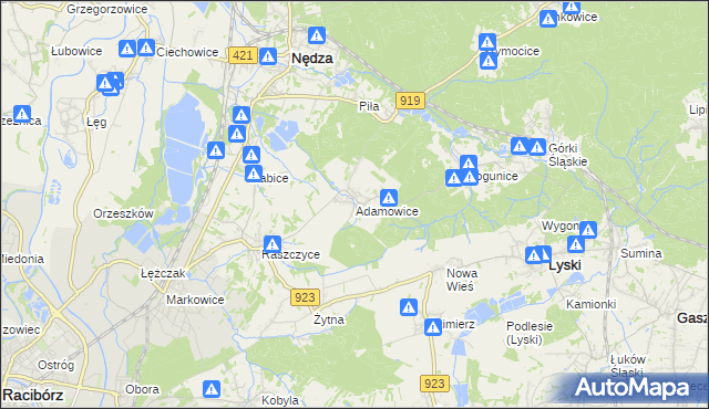 mapa Adamowice gmina Lyski, Adamowice gmina Lyski na mapie Targeo