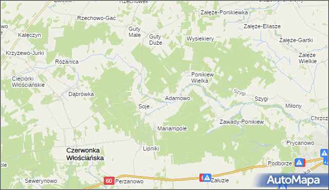 mapa Adamowo gmina Czerwonka, Adamowo gmina Czerwonka na mapie Targeo