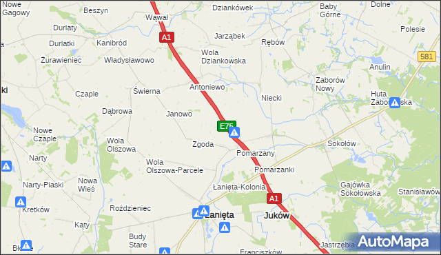 mapa Anielin gmina Łanięta, Anielin gmina Łanięta na mapie Targeo