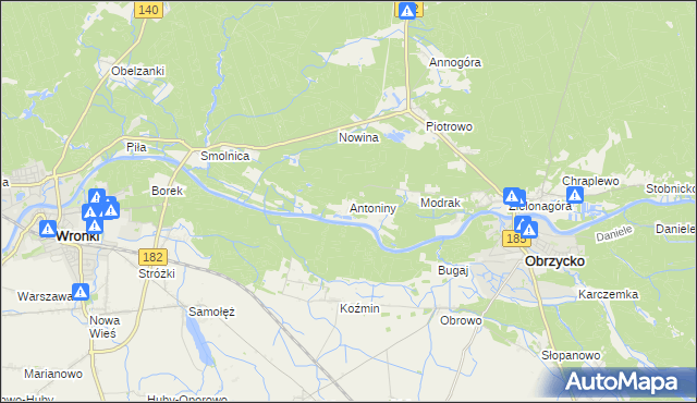 mapa Antoniny gmina Obrzycko, Antoniny gmina Obrzycko na mapie Targeo