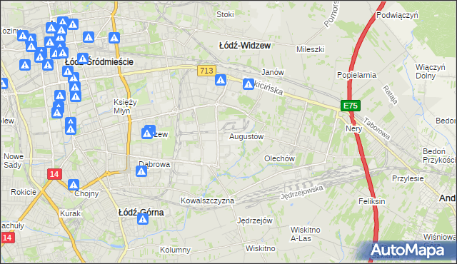 mapa Augustów gmina Łódź, Augustów gmina Łódź na mapie Targeo