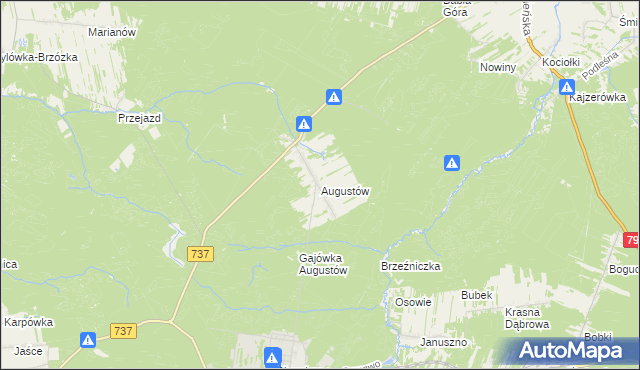 mapa Augustów gmina Pionki, Augustów gmina Pionki na mapie Targeo