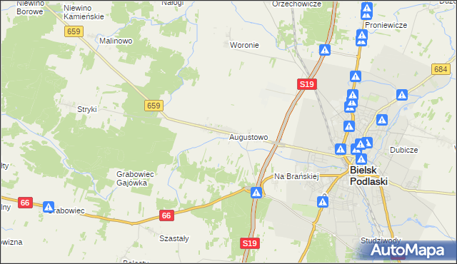 mapa Augustowo gmina Bielsk Podlaski, Augustowo gmina Bielsk Podlaski na mapie Targeo