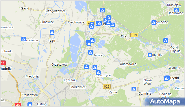 mapa Babice gmina Nędza, Babice gmina Nędza na mapie Targeo