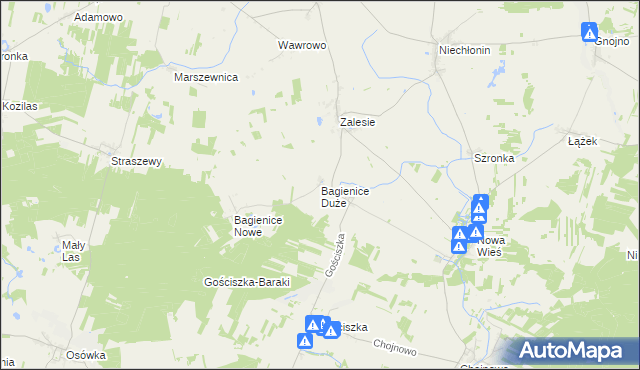 mapa Bagienice Duże, Bagienice Duże na mapie Targeo