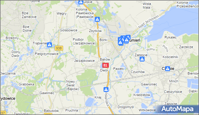 mapa Bąków gmina Strumień, Bąków gmina Strumień na mapie Targeo