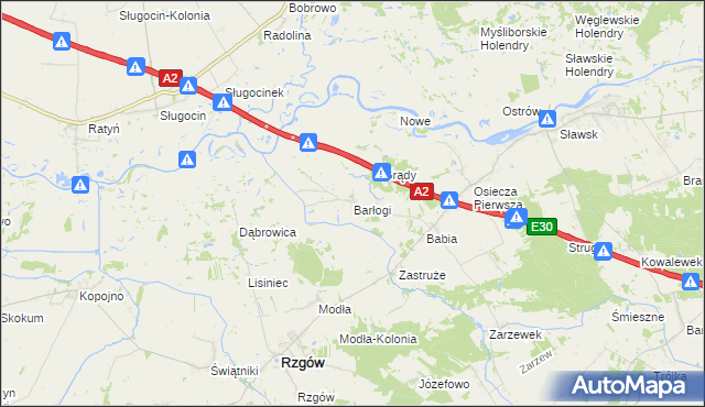 mapa Barłogi gmina Rzgów, Barłogi gmina Rzgów na mapie Targeo