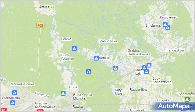 mapa Bartniki gmina Puszcza Mariańska, Bartniki gmina Puszcza Mariańska na mapie Targeo