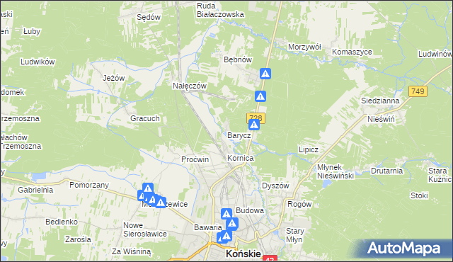 mapa Barycz gmina Końskie, Barycz gmina Końskie na mapie Targeo