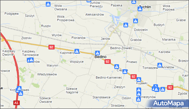 mapa Bedlno powiat kutnowski, Bedlno powiat kutnowski na mapie Targeo