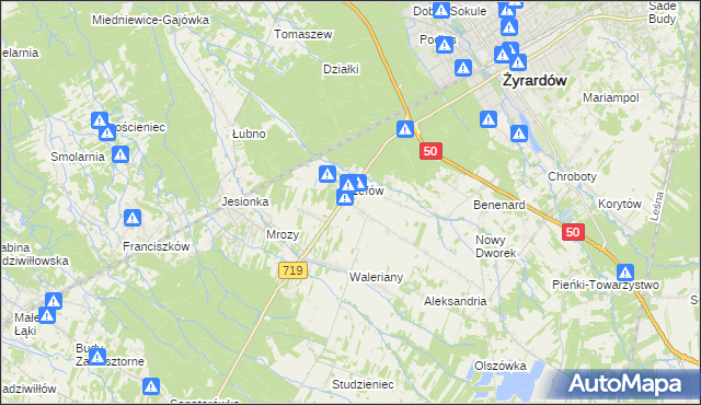 mapa Bednary gmina Puszcza Mariańska, Bednary gmina Puszcza Mariańska na mapie Targeo