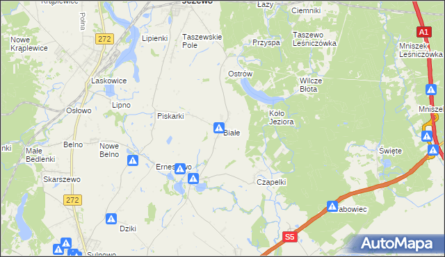 mapa Białe gmina Jeżewo, Białe gmina Jeżewo na mapie Targeo