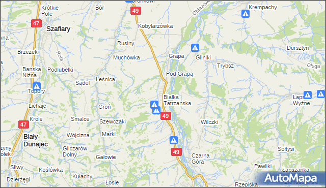 mapa Białka Tatrzańska, Białka Tatrzańska na mapie Targeo