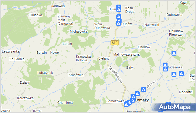 mapa Bielany gmina Łomazy, Bielany gmina Łomazy na mapie Targeo