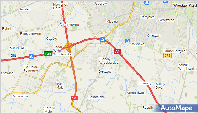 mapa Bielany Wrocławskie, Bielany Wrocławskie na mapie Targeo