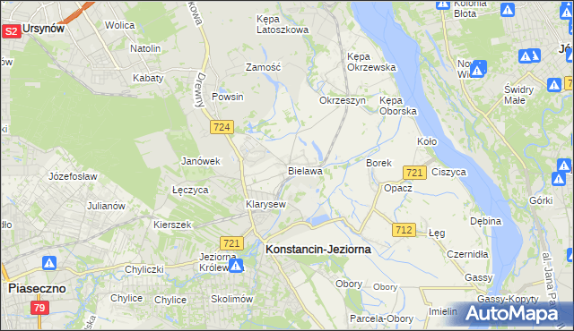 mapa Bielawa gmina Konstancin-Jeziorna, Bielawa gmina Konstancin-Jeziorna na mapie Targeo