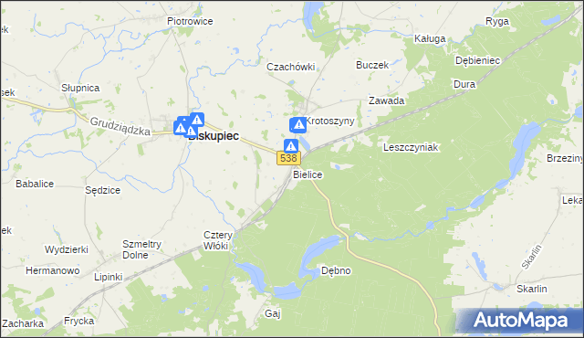 mapa Bielice gmina Biskupiec, Bielice gmina Biskupiec na mapie Targeo