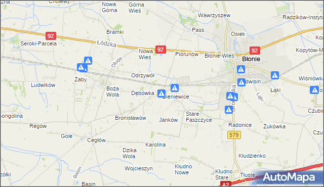 mapa Bieniewice, Bieniewice na mapie Targeo