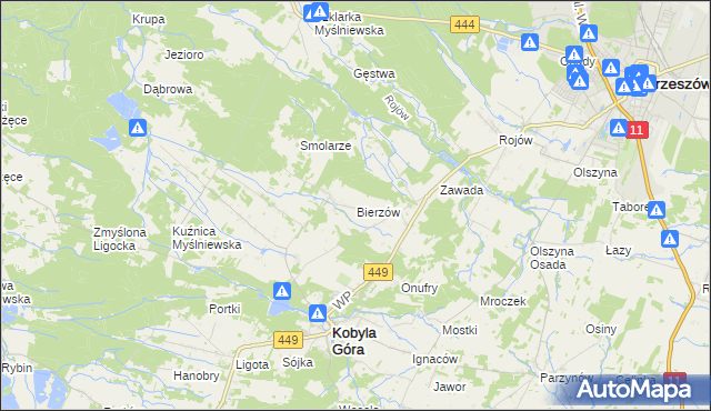 mapa Bierzów gmina Kobyla Góra, Bierzów gmina Kobyla Góra na mapie Targeo