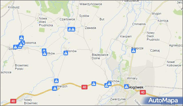 mapa Błażejowice Dolne, Błażejowice Dolne na mapie Targeo