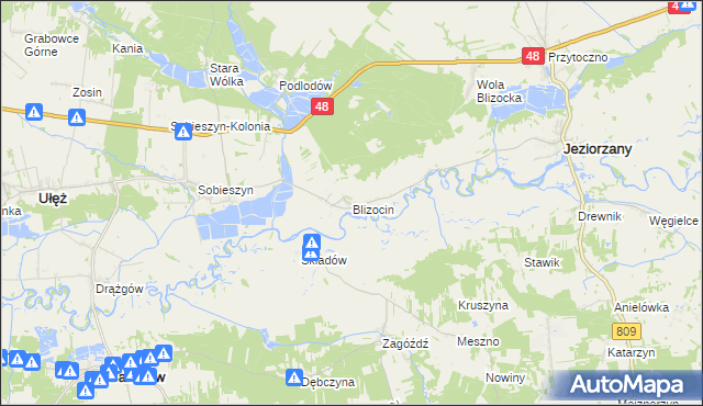 mapa Blizocin gmina Jeziorzany, Blizocin gmina Jeziorzany na mapie Targeo