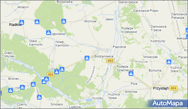 mapa Bodzanowice, Bodzanowice na mapie Targeo