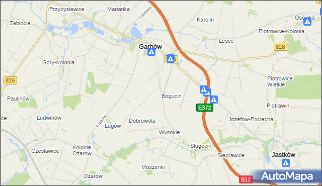 mapa Bogucin gmina Garbów, Bogucin gmina Garbów na mapie Targeo