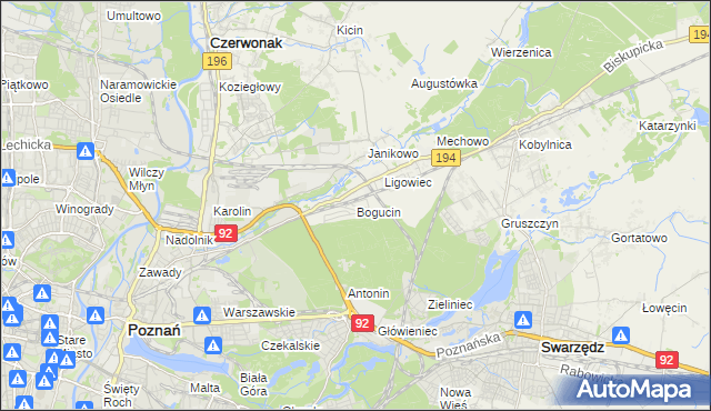 mapa Bogucin gmina Swarzędz, Bogucin gmina Swarzędz na mapie Targeo