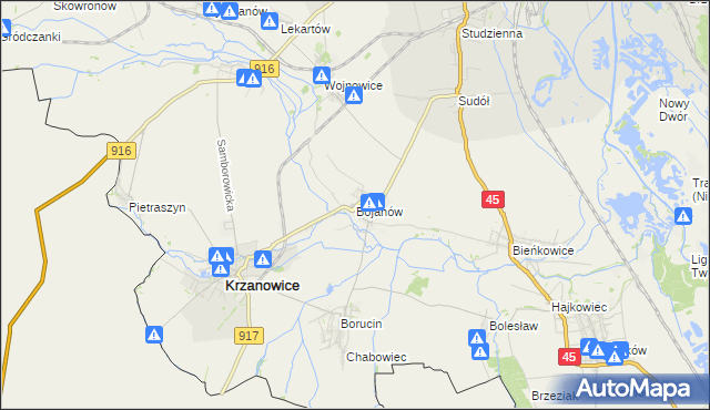 mapa Bojanów gmina Krzanowice, Bojanów gmina Krzanowice na mapie Targeo