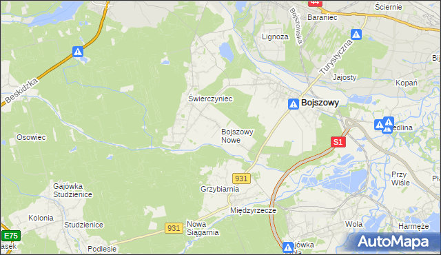 mapa Bojszowy Nowe, Bojszowy Nowe na mapie Targeo