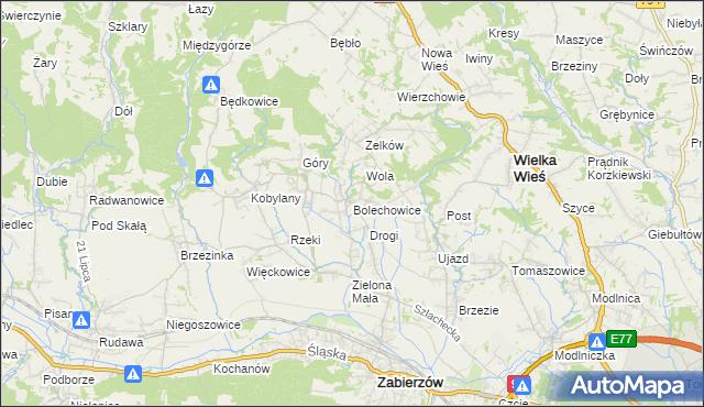 mapa Bolechowice gmina Zabierzów, Bolechowice gmina Zabierzów na mapie Targeo