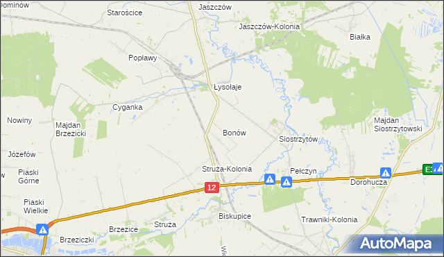 mapa Bonów gmina Trawniki, Bonów gmina Trawniki na mapie Targeo