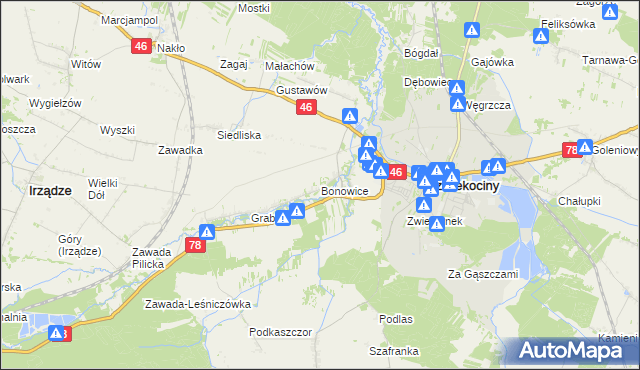 mapa Bonowice, Bonowice na mapie Targeo