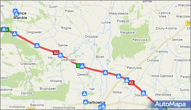 mapa Borek gmina Wartkowice, Borek gmina Wartkowice na mapie Targeo