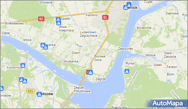mapa Borowa Góra gmina Serock, Borowa Góra gmina Serock na mapie Targeo