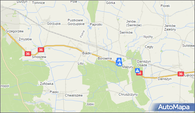 mapa Borowina gmina Ostrów Wielkopolski, Borowina gmina Ostrów Wielkopolski na mapie Targeo