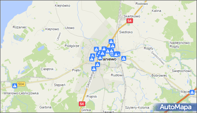 mapa Braniewo, Braniewo na mapie Targeo