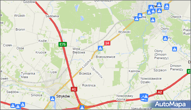 mapa Bratoszewice, Bratoszewice na mapie Targeo