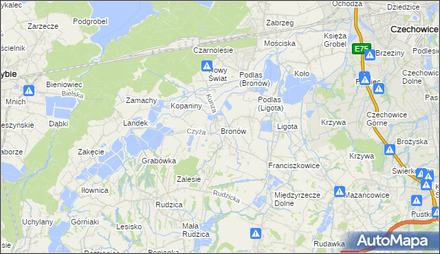 mapa Bronów gmina Czechowice-Dziedzice, Bronów gmina Czechowice-Dziedzice na mapie Targeo