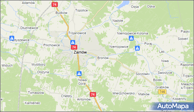 mapa Bronów gmina Żarnów, Bronów gmina Żarnów na mapie Targeo