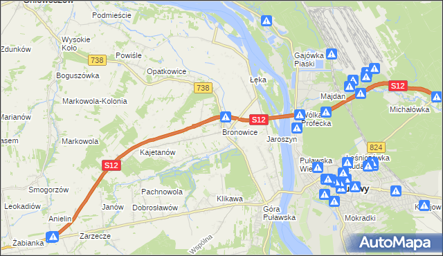 mapa Bronowice gmina Puławy, Bronowice gmina Puławy na mapie Targeo